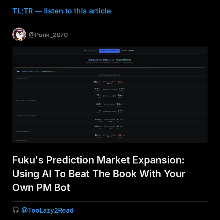Fuku's Prediction Market Expansion: Using AI To Beat The Book With Your Own PM Bot